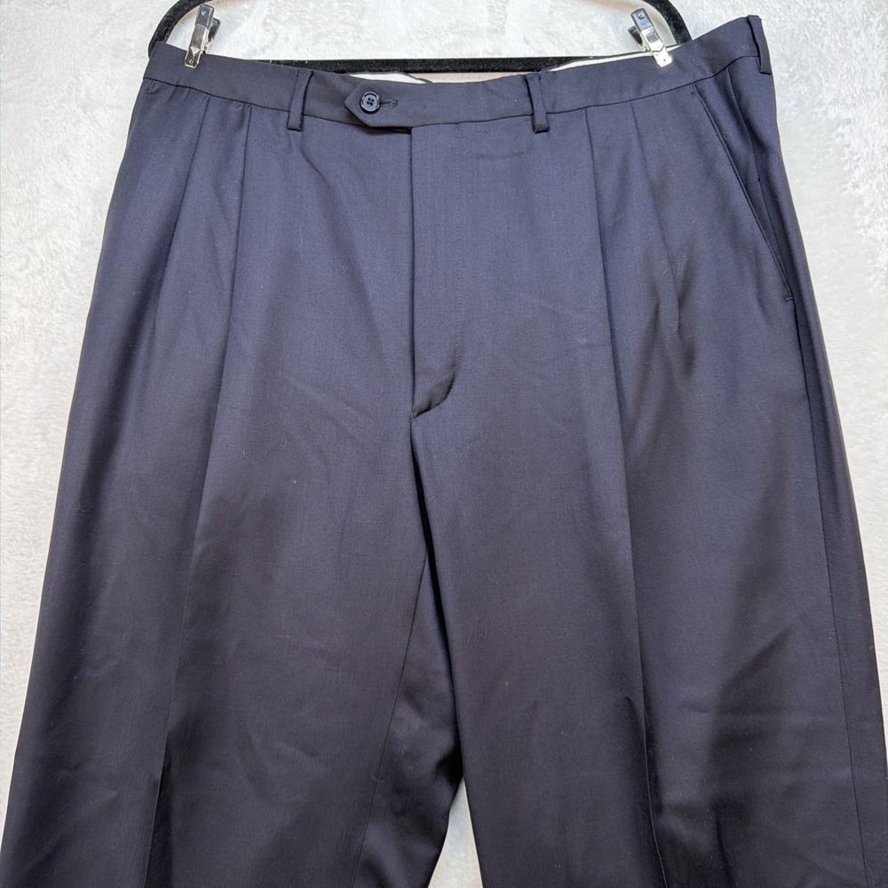 Santorelli Dress Pants Mens 40 Navy Wool Luxury Serge Italy Pleated Front